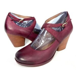 Dansko Minette Mary Jane Pumps Wine Burnished Leather Womens 38 US 8.5-9
